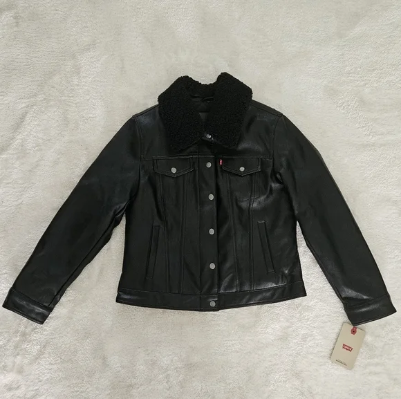 NWT Levi's Faux Leather Tucker Black Jacket Size M Moto Streetwear Retro Utility - Picture 5 of 15